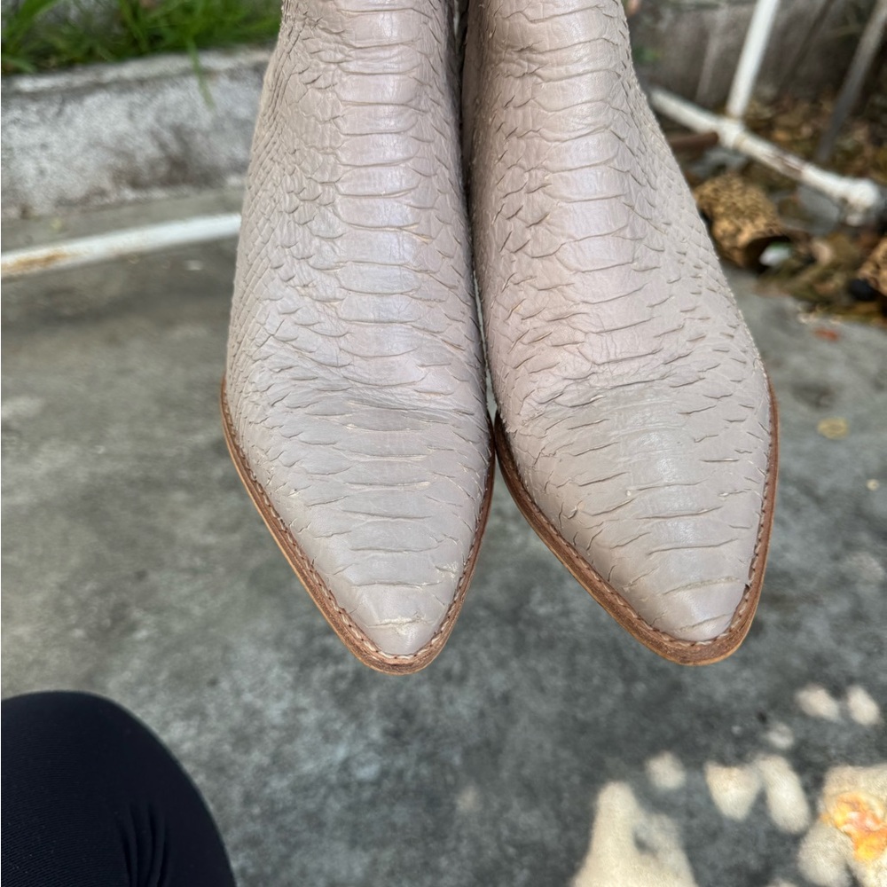 Matisse Croc-Embossed Pointed Ankle Boots in Light Taupe - Picture 6 of 7